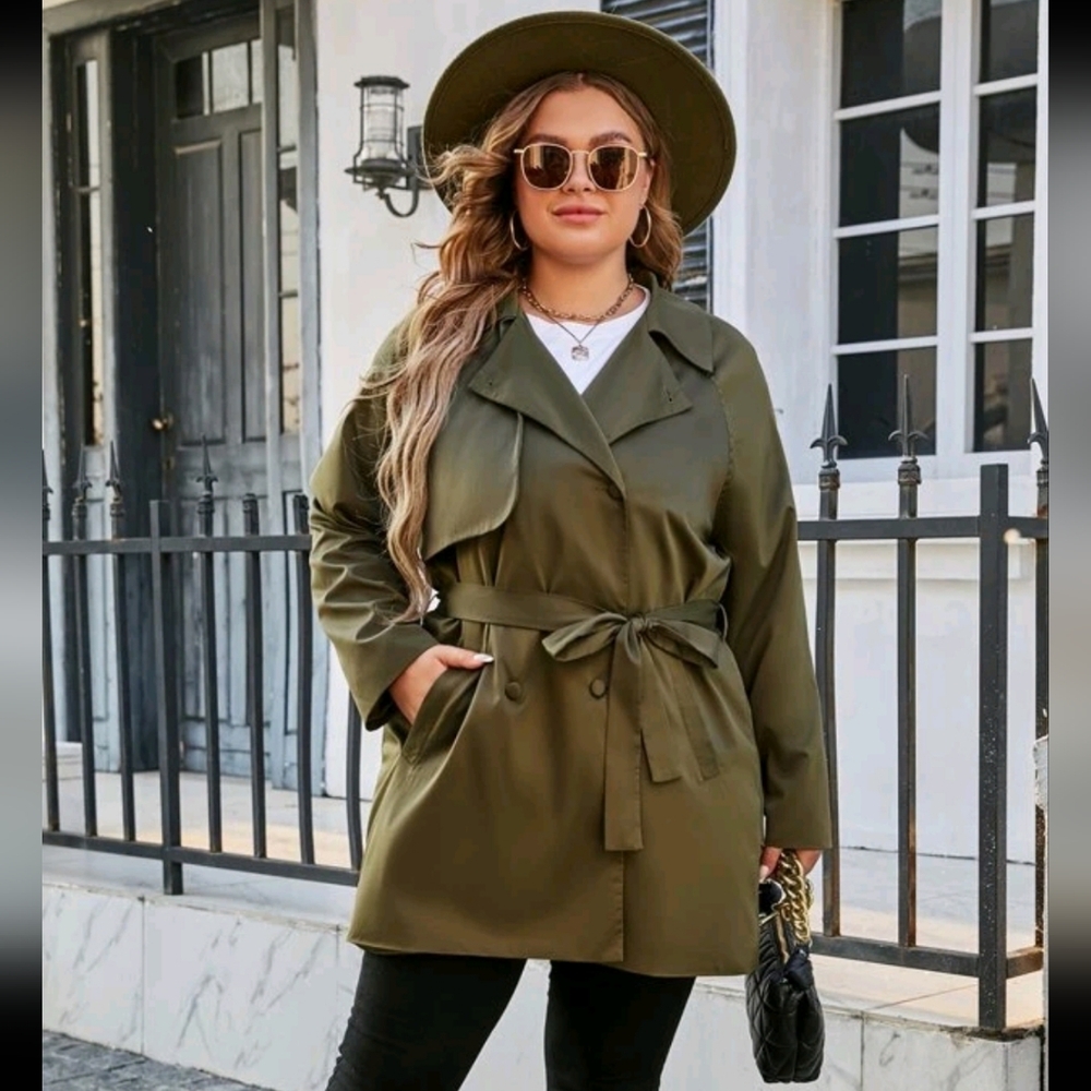 Green Women's Short Trench Coat by Shein